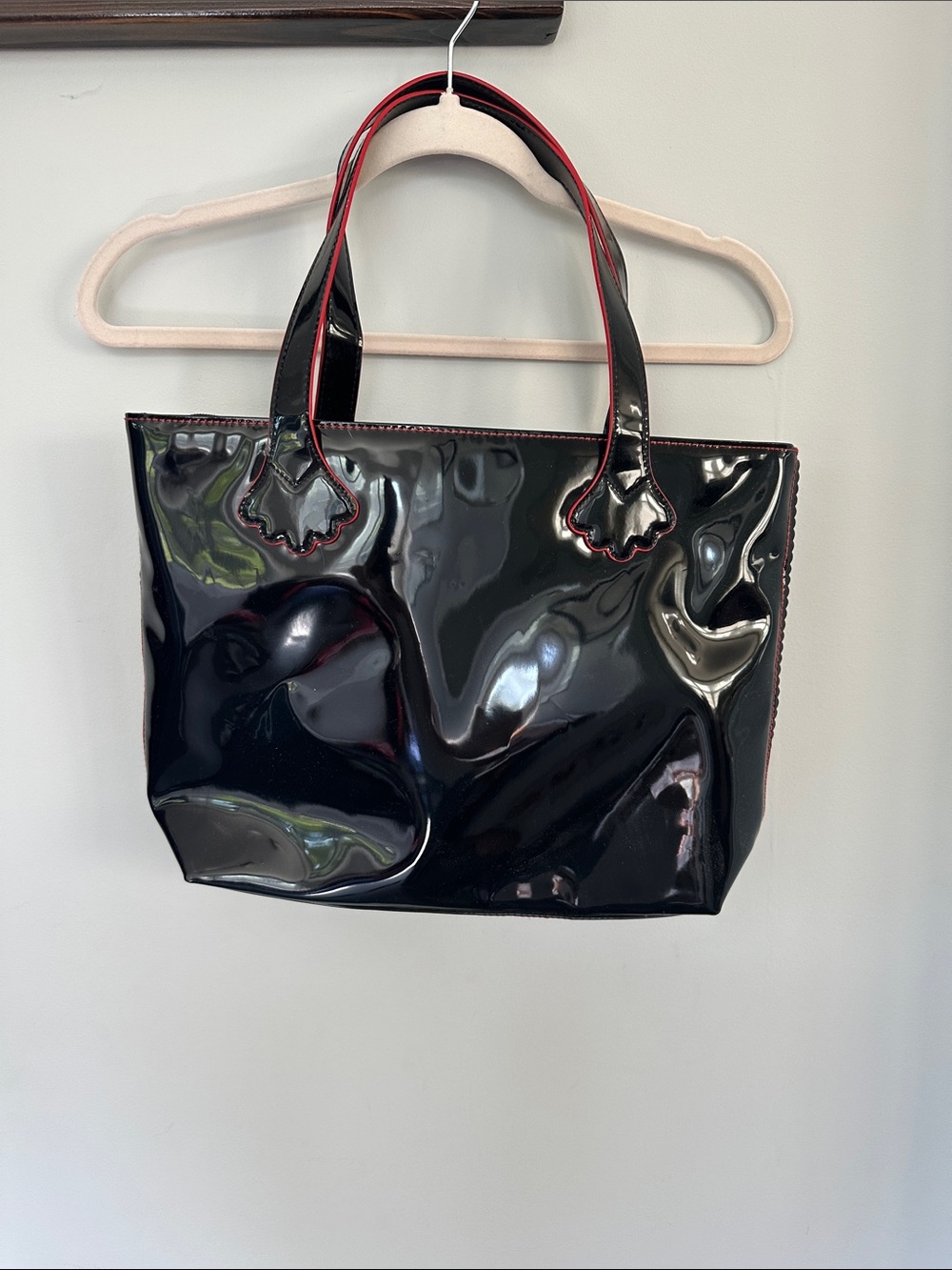 Patent Leather Black Tote with Red Trim Stephanie Johnson for Saks